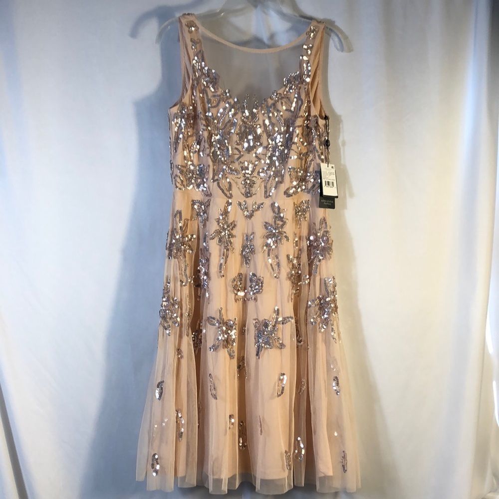 ADRIANNA PAPELL Womens Sleeveless Tea Length Fit + Flare Dress size 8